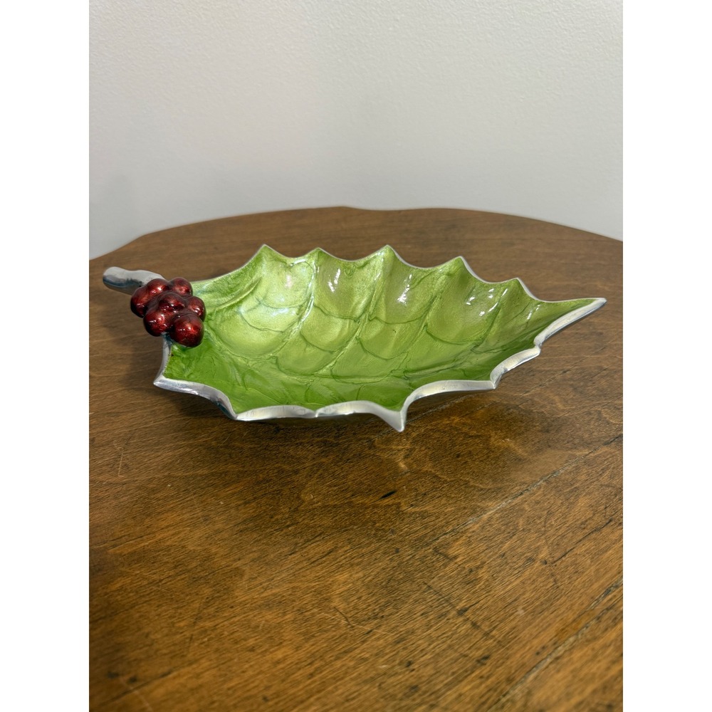 Julia Knight Holly Sprig Bowl‎ 10 Inch Mojito Green Aluminum Berry Accents